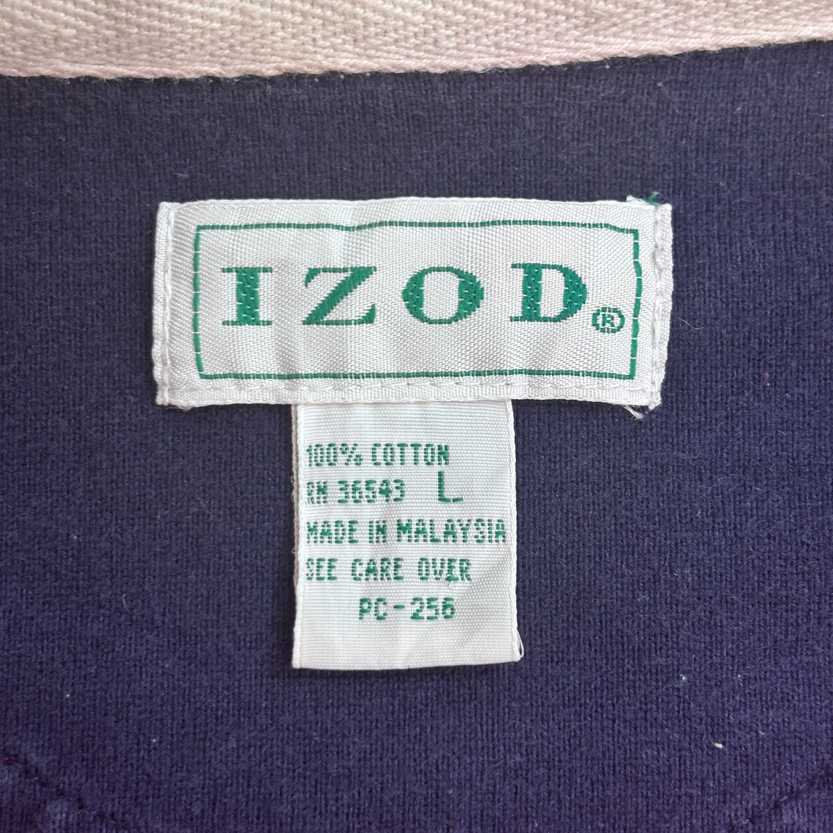 【90s IZOD アイゾッド 長袖ラガーシャツ】マルチボーダー 刺繍ロゴ L 100%コットン マレーシア製 古着/9-2