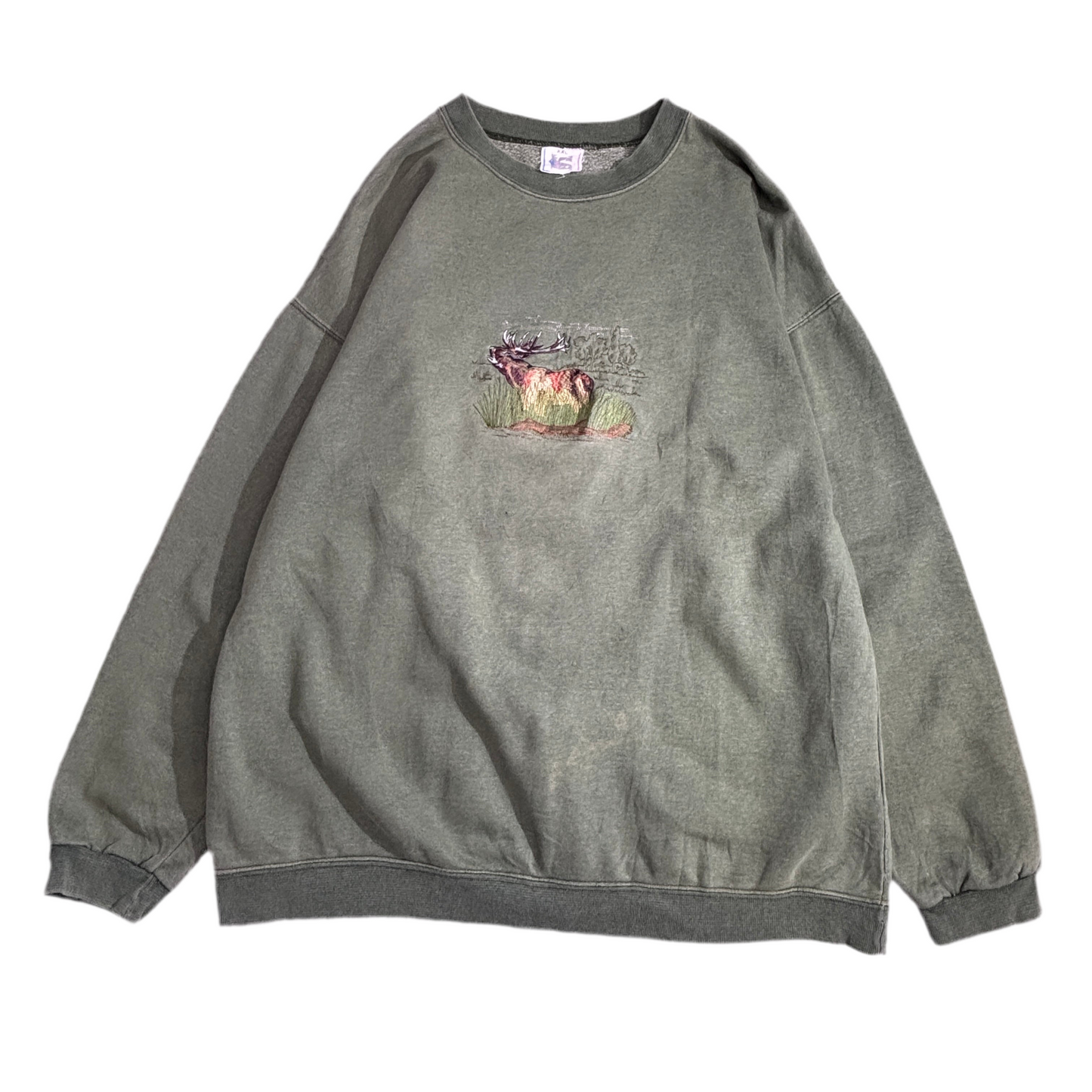 KS Deer Embroidery スウェット / グリーン / XXL / アニマル刺繍/MADE IN U.S.A. 1-22