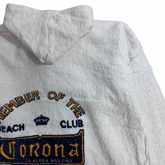 Corona メキシコ製 コットンメキシカンパーカー XL ナチュラル プルオーバー フーディ 刺繍ロゴ Bajaパーカー風 ヴィンテージ/3-30
