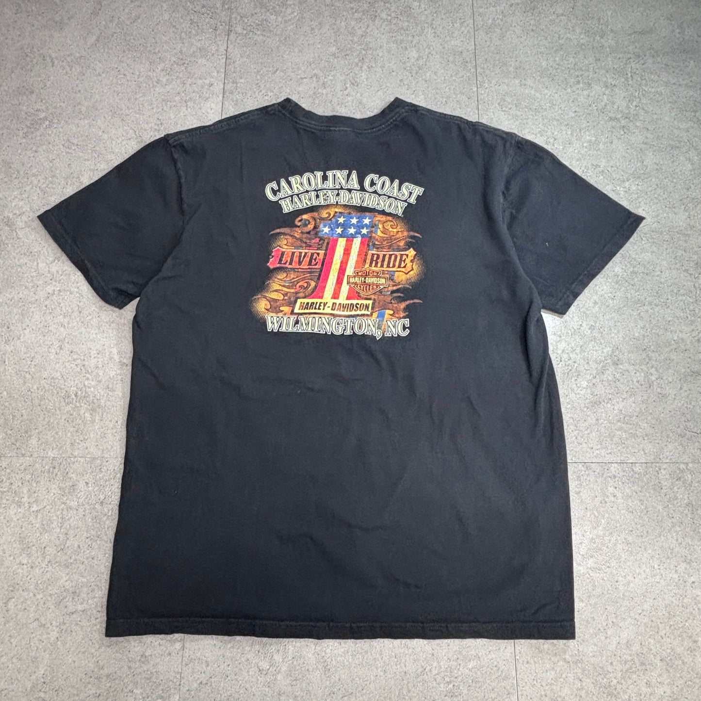 【Harley-Davidson 2010 両面プリントTシャツ】ハーレーダビッドソン Carolina Coast Wilmington NC XL ブラック 古着/8-52