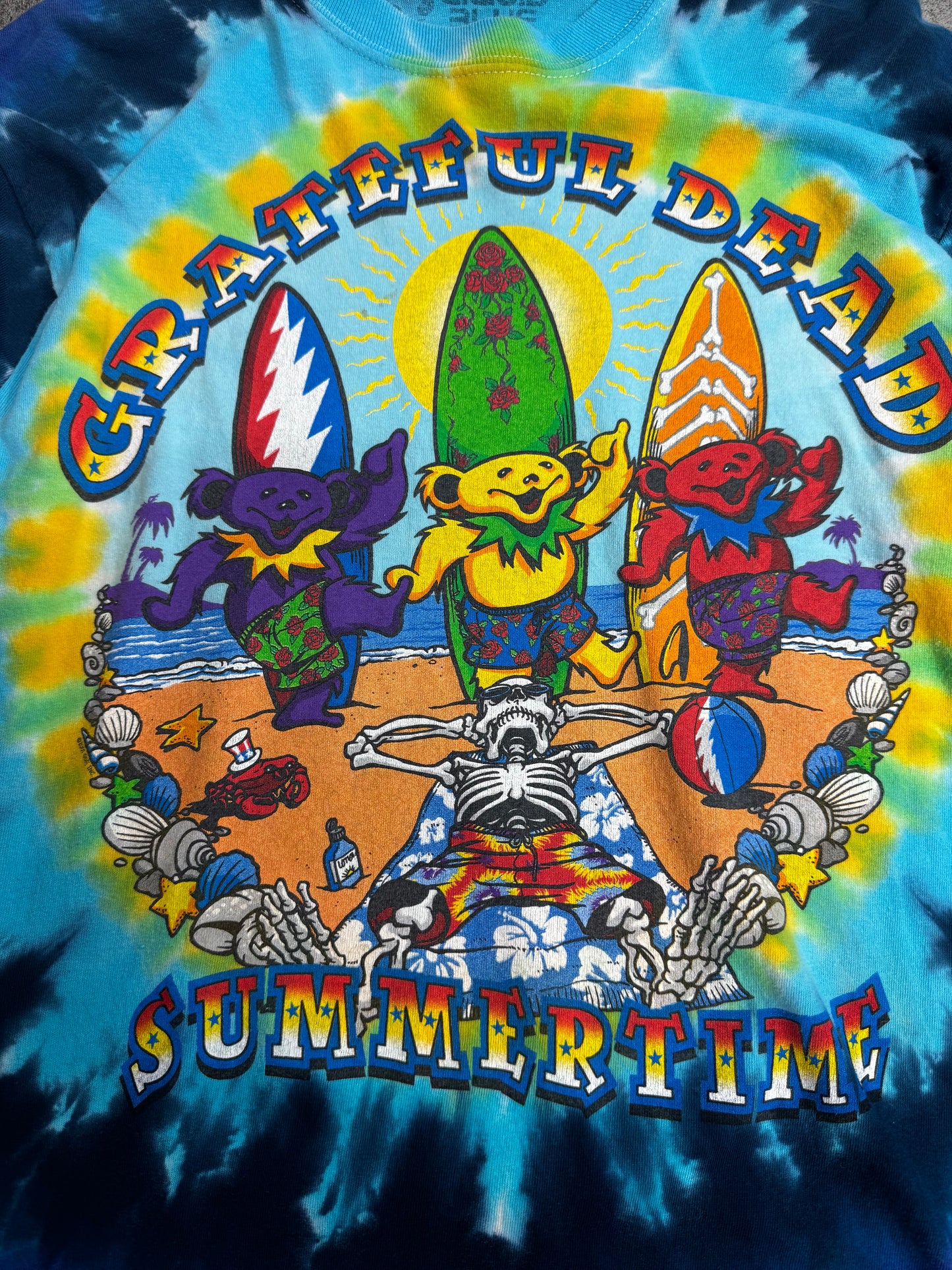 【Grateful Dead SUMMERTIME タイダイ ロングスリーブTシャツ】Liquid Blue ダンシングベア スカル サーフ 両面プリント 2000s 古着/8-67