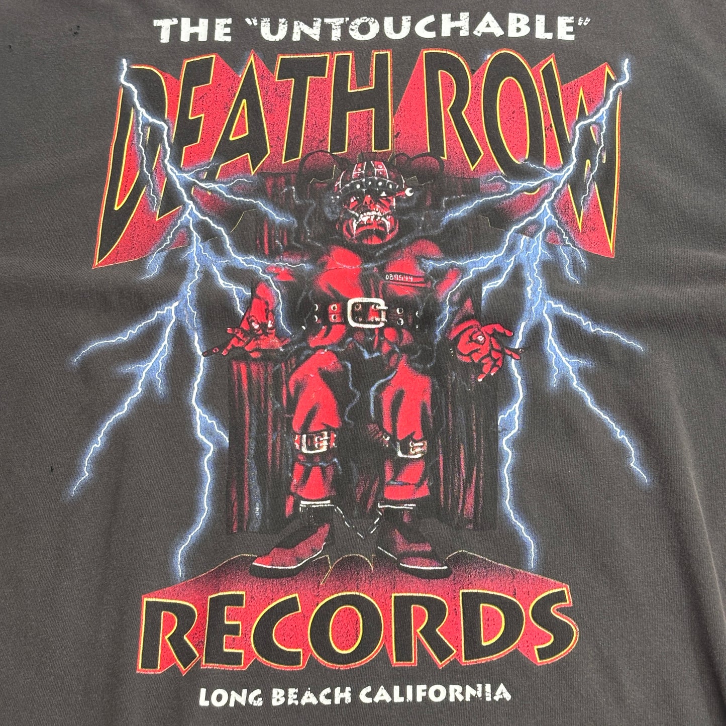 【DEATH ROW RECORDS プリントTシャツ】デスロウレコード HIPHOP RAP オフィシャル ブラック フェード L 古着/7-98