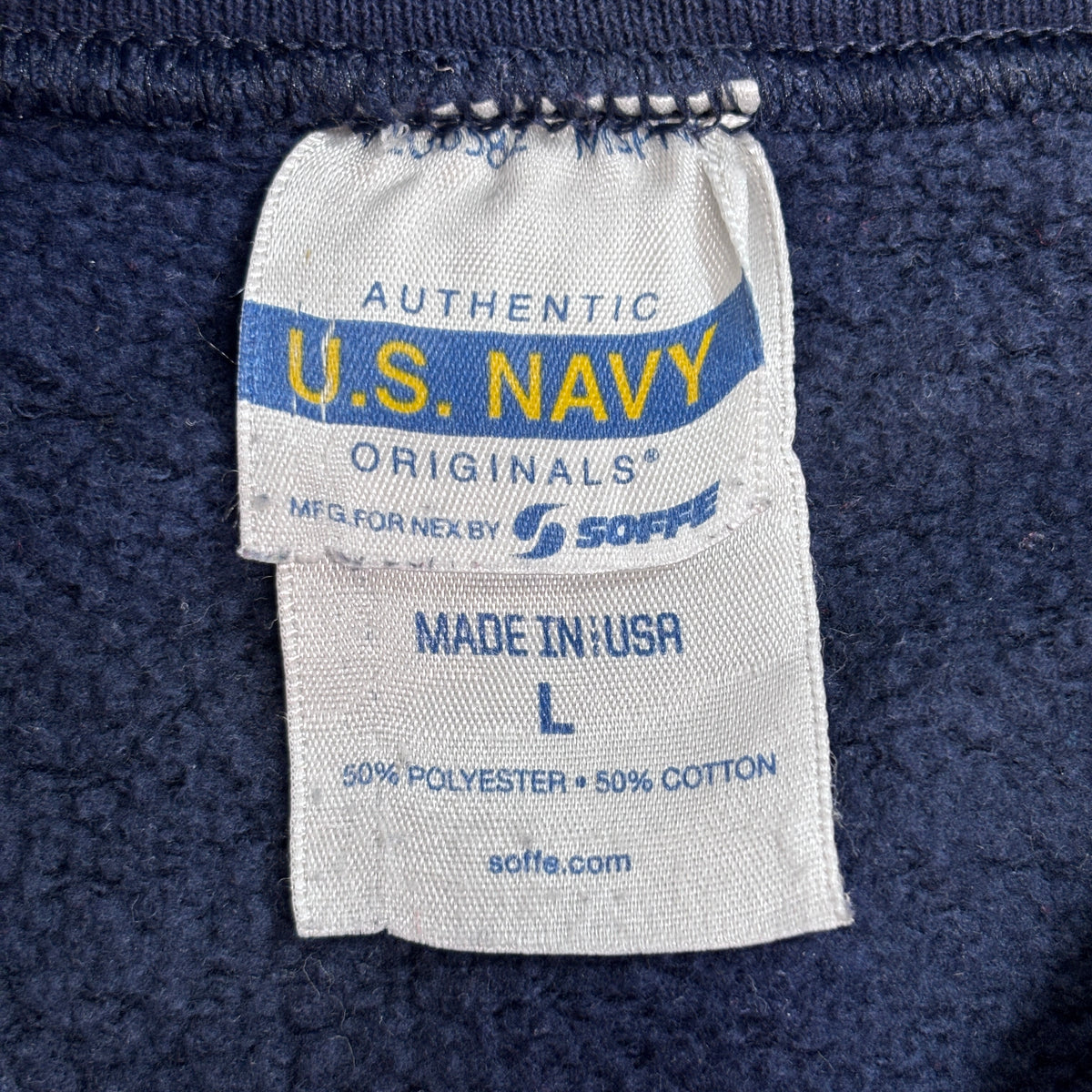 【U.S. NAVY SOFFE USA製 スウェット】ネイビー L 両面プリント ミリタリー アメリカ海軍 古着/9-14