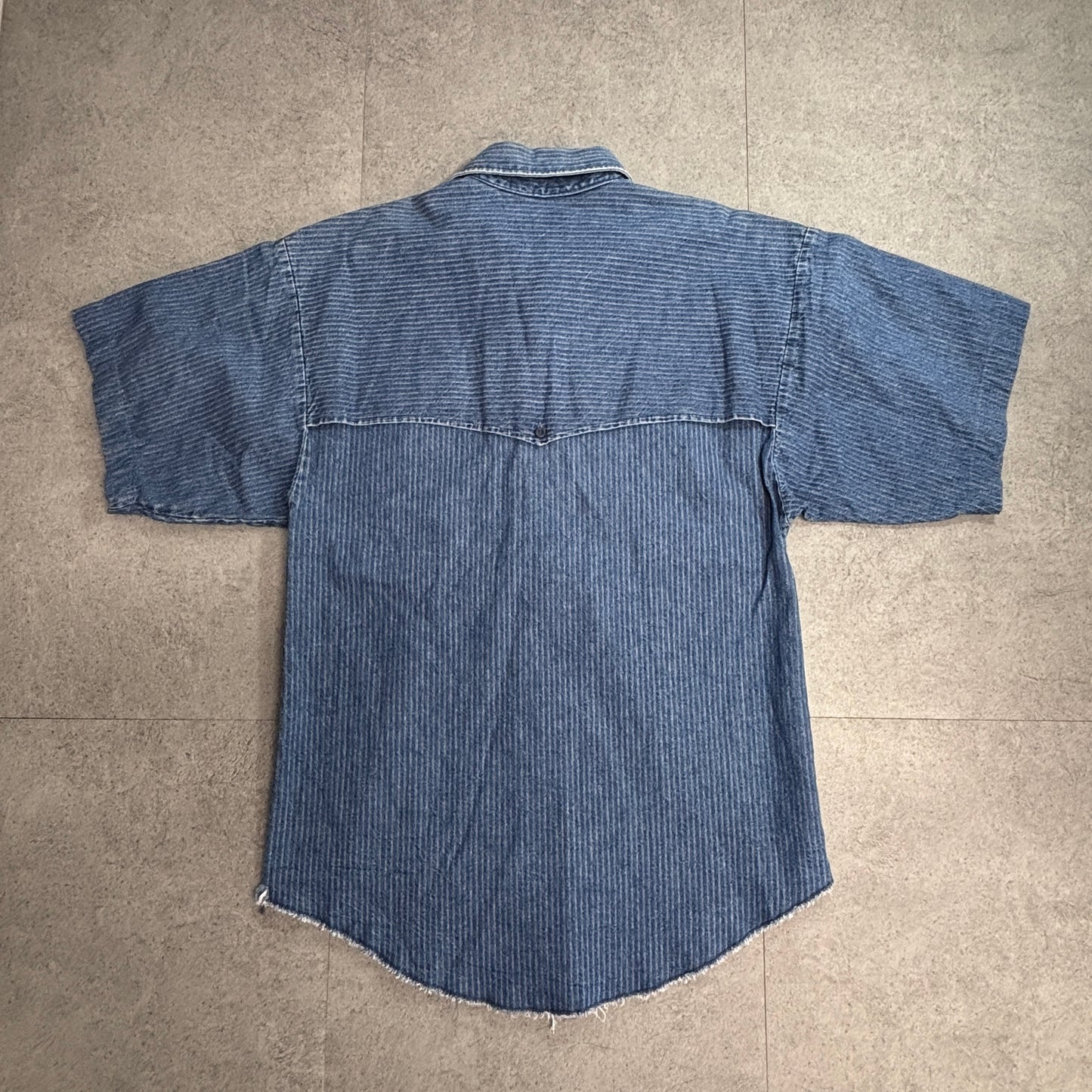 【Panhandle Slim デニムウエスタンシャツ 半袖】ストライプ カットオフ パンハンドルスリム 古着/5-7