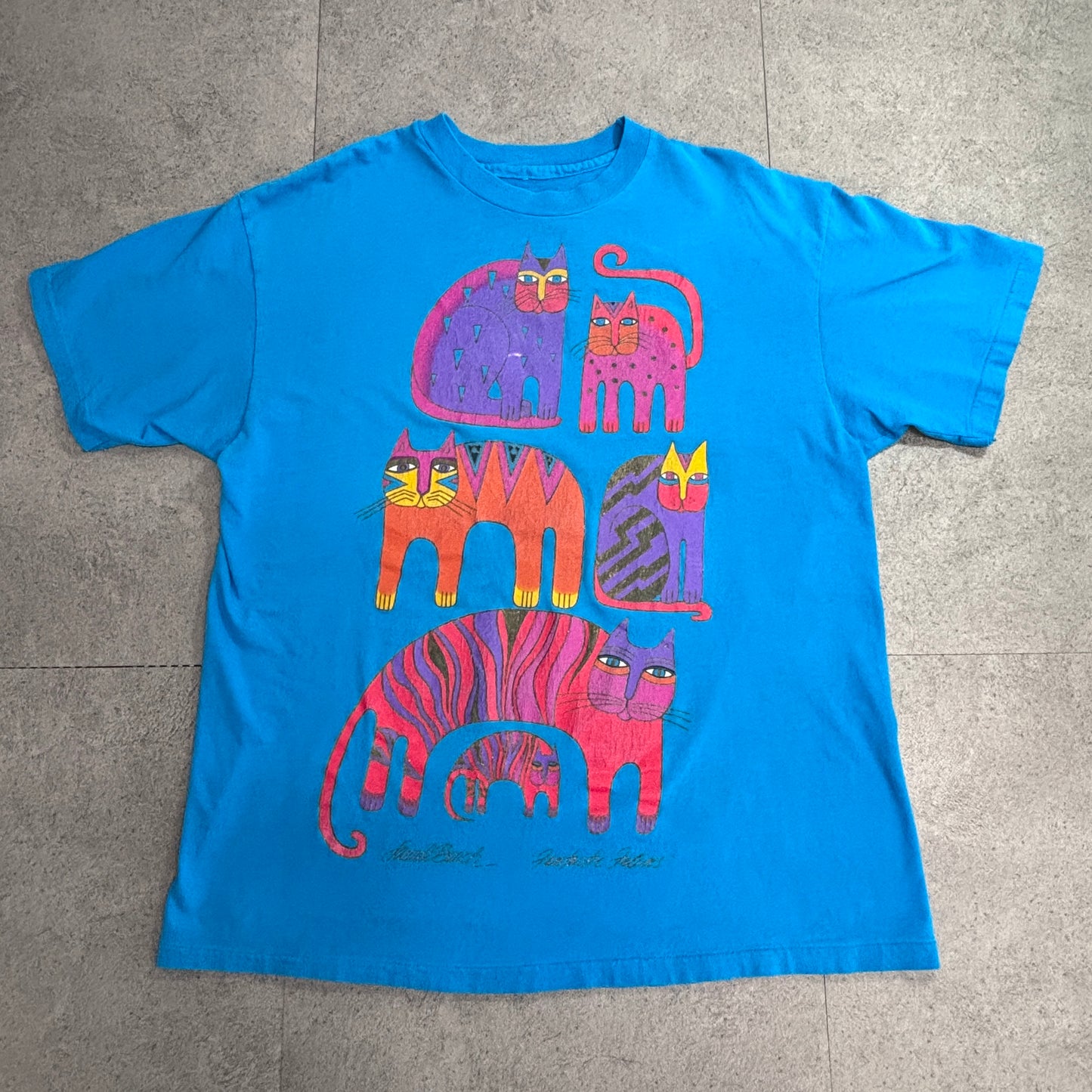 90s Laurel Burch Cat アートTシャツ USA製 シングルステッチ｜カラフル猫デザイン ヴィンテージ/3-47