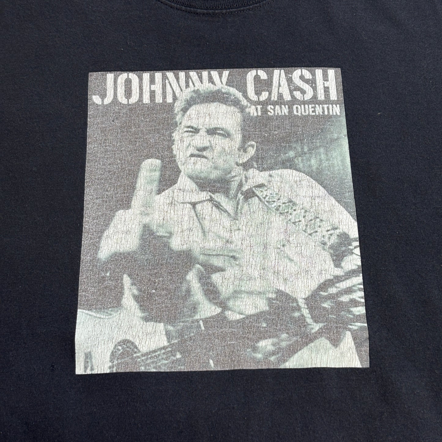 【Johnny Cash “At San Quentin” フォトプリントTシャツ】GILDAN ブラック XLサイズ ジョニー・キャッシュ バンドT 古着/7-102