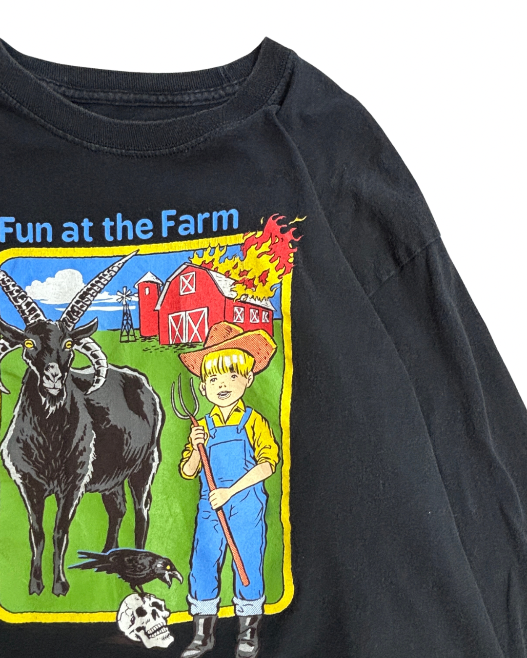 【STEVEN RHODES “Fun at the Farm” ロングスリーブTシャツ ブラック】スティーブンローズ 長袖 プリントT 古着/4-52