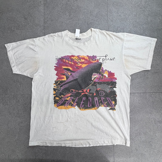 Jimmy Page Robert Plant “UNLEDDED” 1995 ツアーTシャツ オフホワイト バンドTシャツ 半袖/4-20