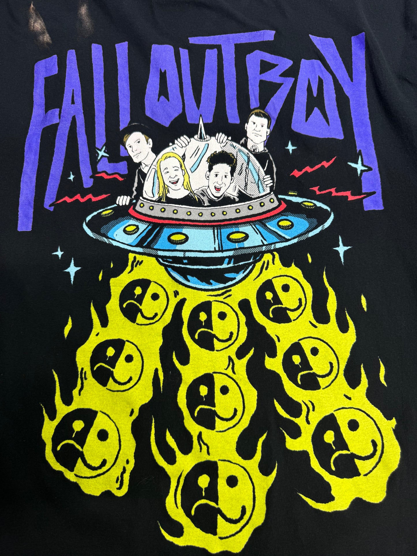 【Fall Out Boy バンドTシャツ】UFO グラフィック 両面プリント ブラック GILDAN XL 古着/8-68