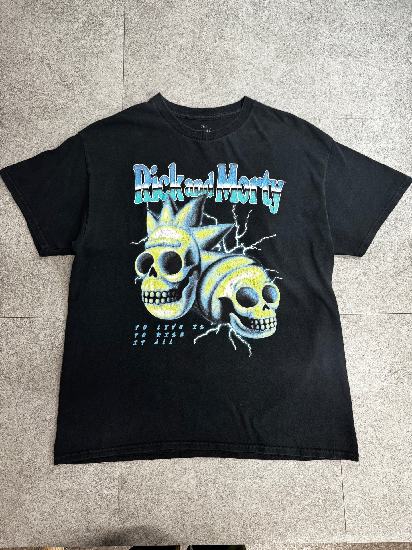 【Rick and Morty スカル プリントTシャツ】リック＆モーティ Adult Swim ブラック L 2023年 バンドT風 古着/8-69