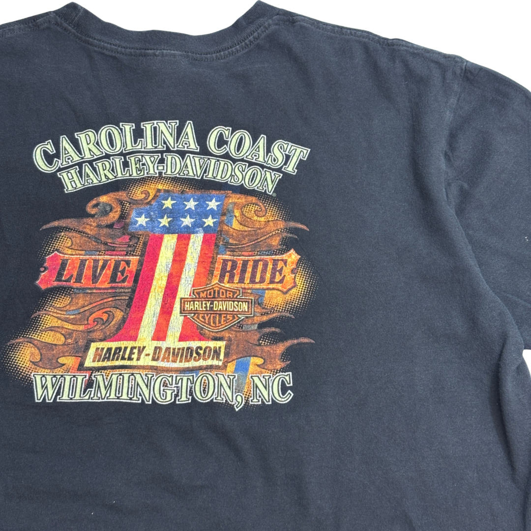 【Harley-Davidson 2010 両面プリントTシャツ】ハーレーダビッドソン Carolina Coast Wilmington NC XL ブラック 古着/8-52