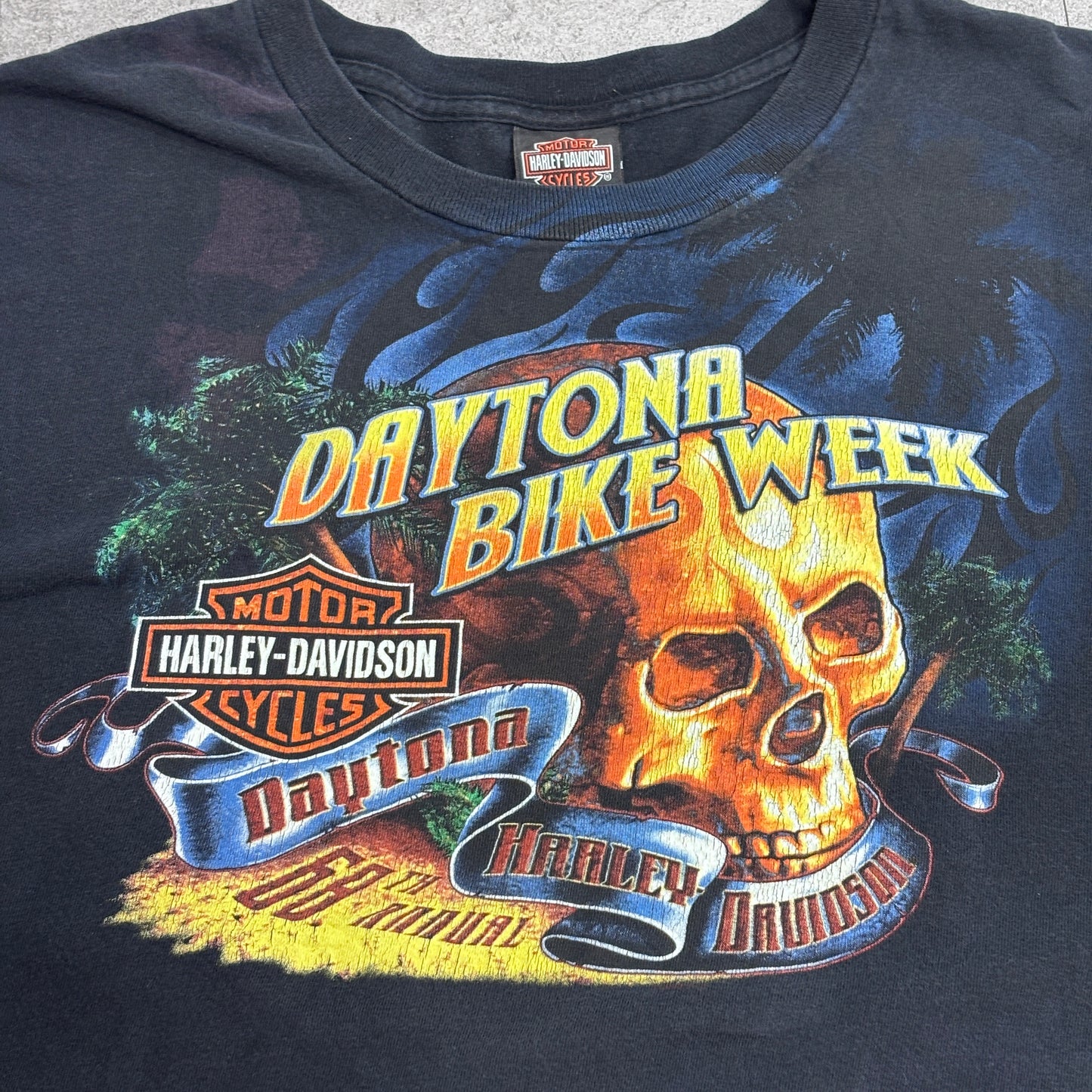 【Harley-Davidson Daytona Bike Week 2009 プリントTシャツ】Daytona Beach FL スカル 両面 袖プリント 古着/8-16