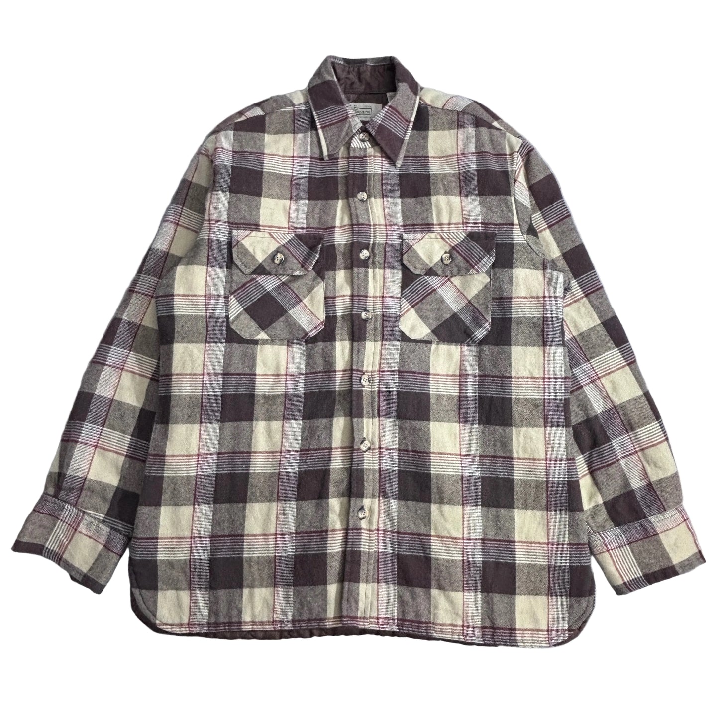 Sears キルティングライナー付き チェックシャツジャケット / ブラウン系 / Mサイズ（15-15½） / MADE IN TAIWAN R.O.C.1-17