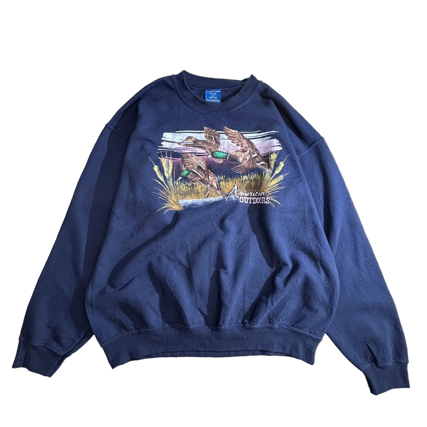 PURITAN スウェット / American Outdoors プリント / Mサイズ / ホンジュラス製 / ネイビー/2-49