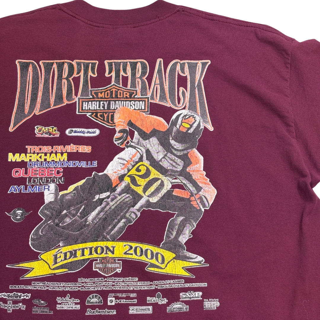 【Harley-Davidson Dirt Track Edition 2000 プリントTシャツ】ハーレーダビッドソン モーターサイクル バーガンディ 古着/8-3