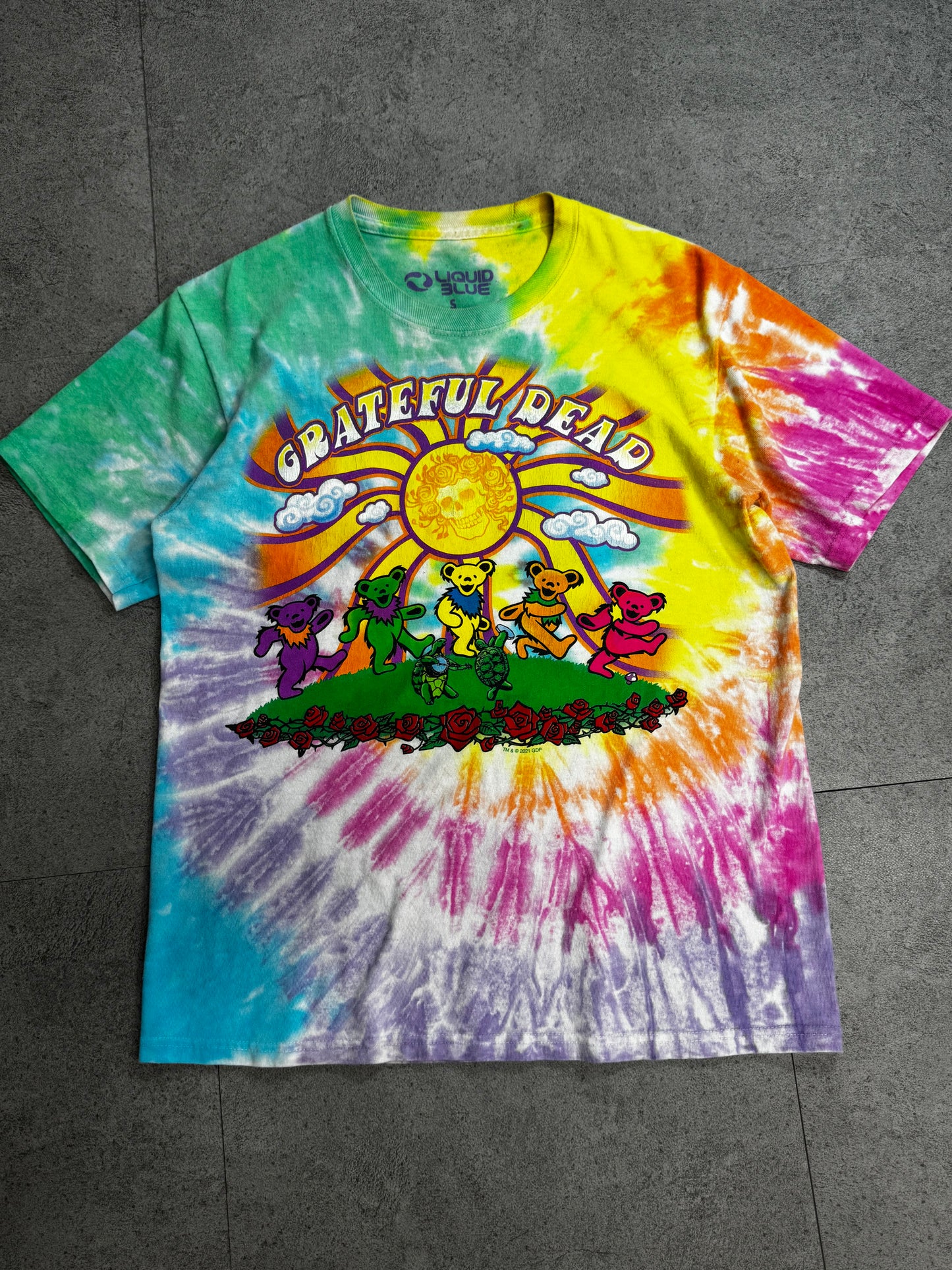 【GRATEFUL DEAD LIQUID BLUE 2021 タイダイ Tシャツ】ダンシングベア スカル＆ローズ  /8-65