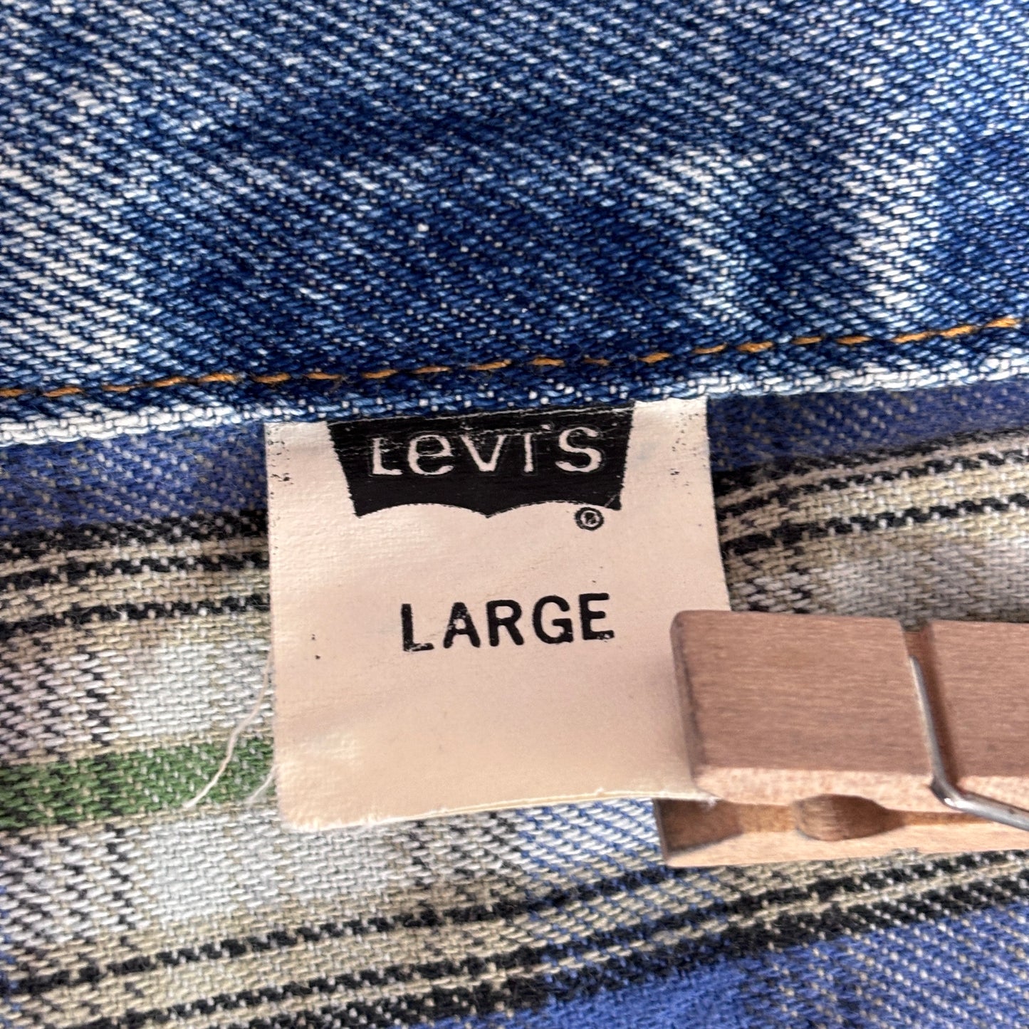 Levi’s USA製 チェックライナー 中綿デニムジャケット LARGE ブルーデニム ブランケットライナー/4-1