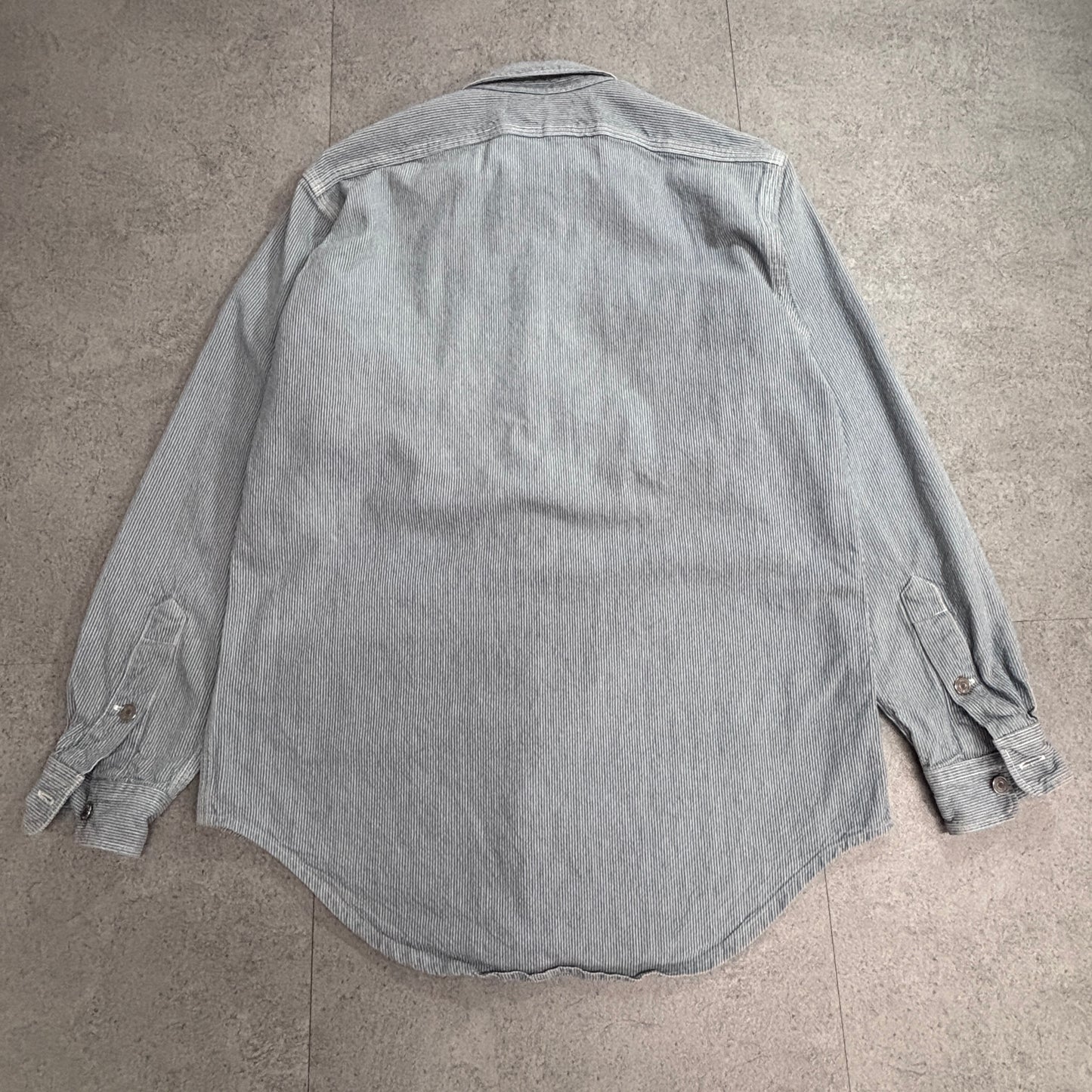【Polo Ralph Lauren ヒッコリーストライプ ワークシャツ】ポロ ラルフローレン USA製 100%コットン 長袖シャツ 古着/8-8