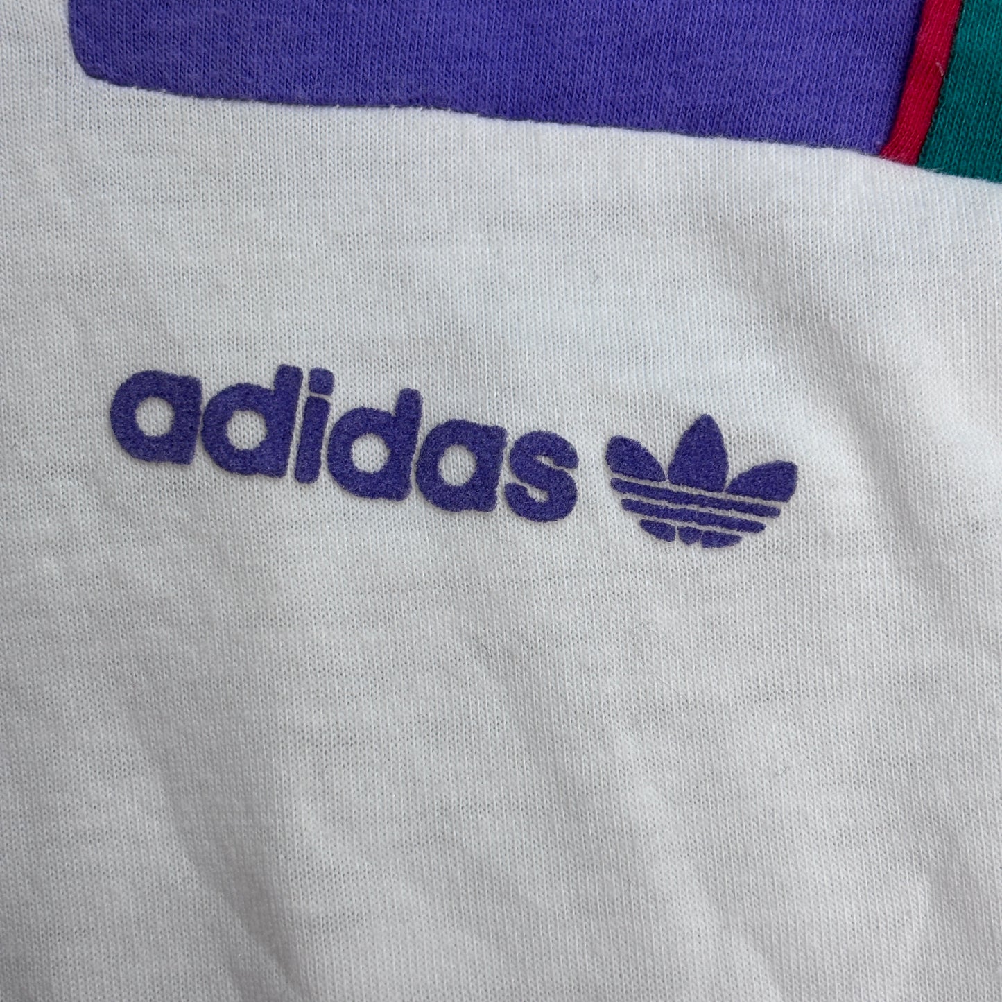 adidas アディダス 90s フランス製 ポロシャツ 半袖 切替デザイン ホワイト パープル グリーン/4-39