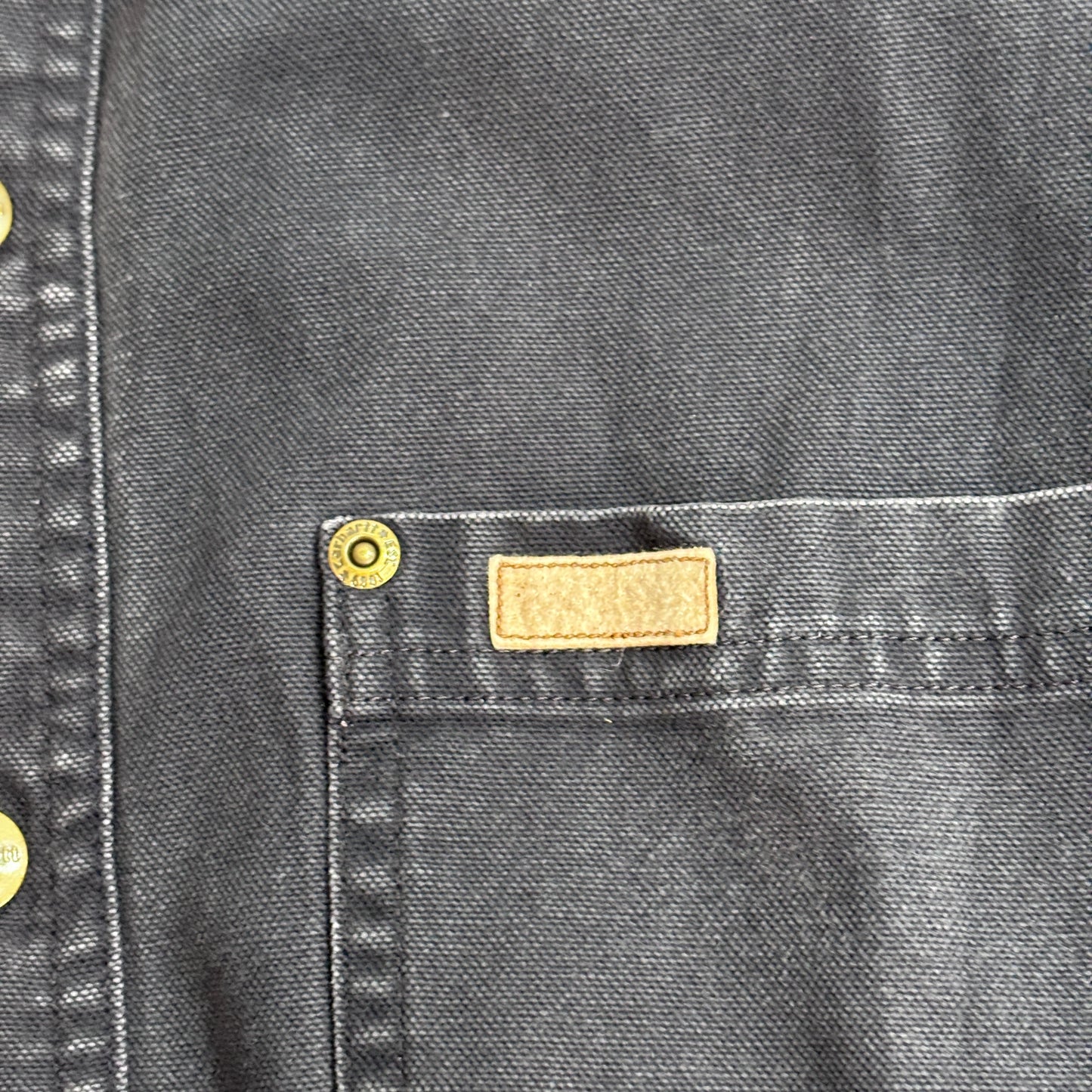 【Carhartt チェック裏地 ダック ワークシャツジャケット】ブラック系 M スナップボタン フェード 古着/8-37