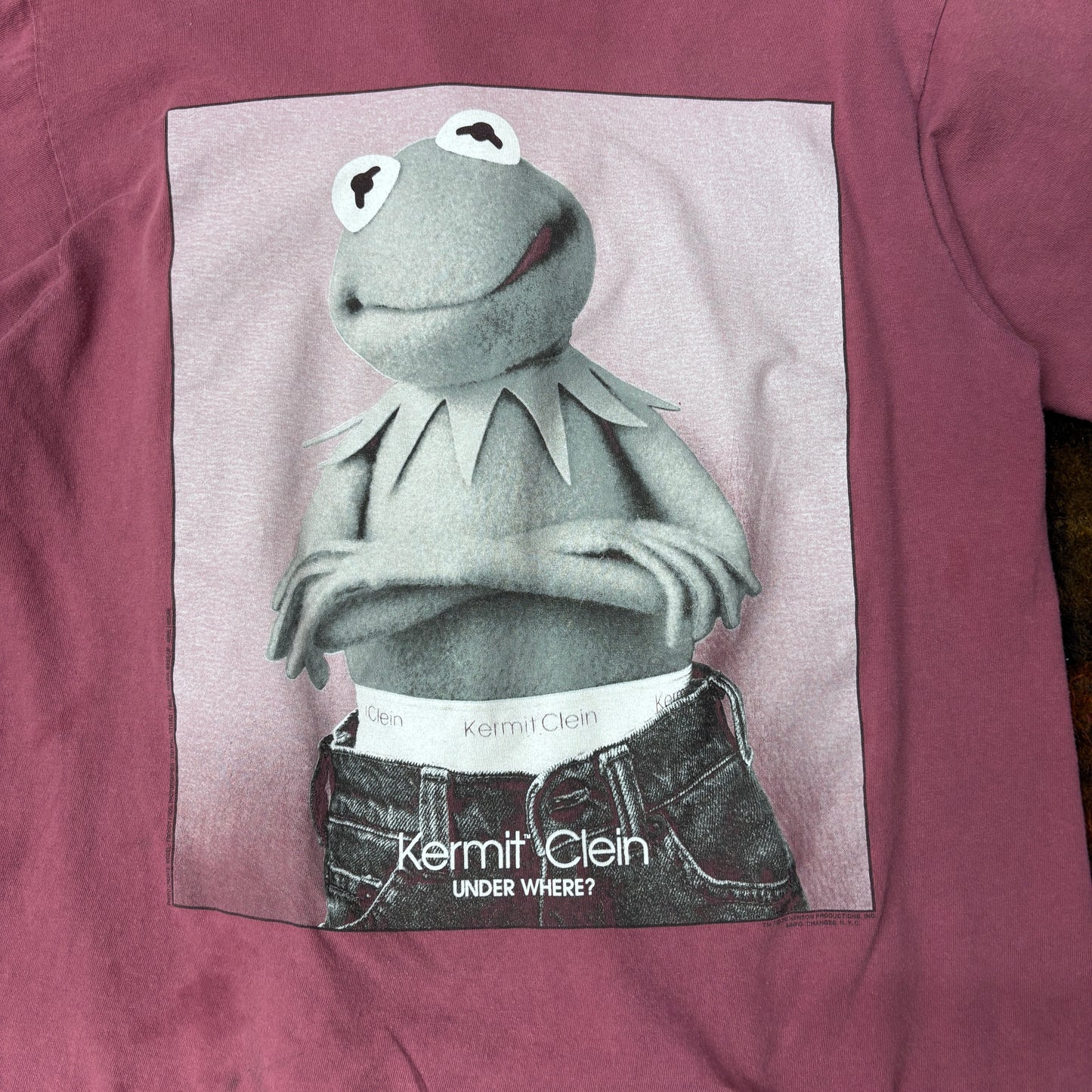 【Kermit Clein カーミット パロディ Tシャツ】くすみエンジ系 キャラクター プリントT 古着/6-8