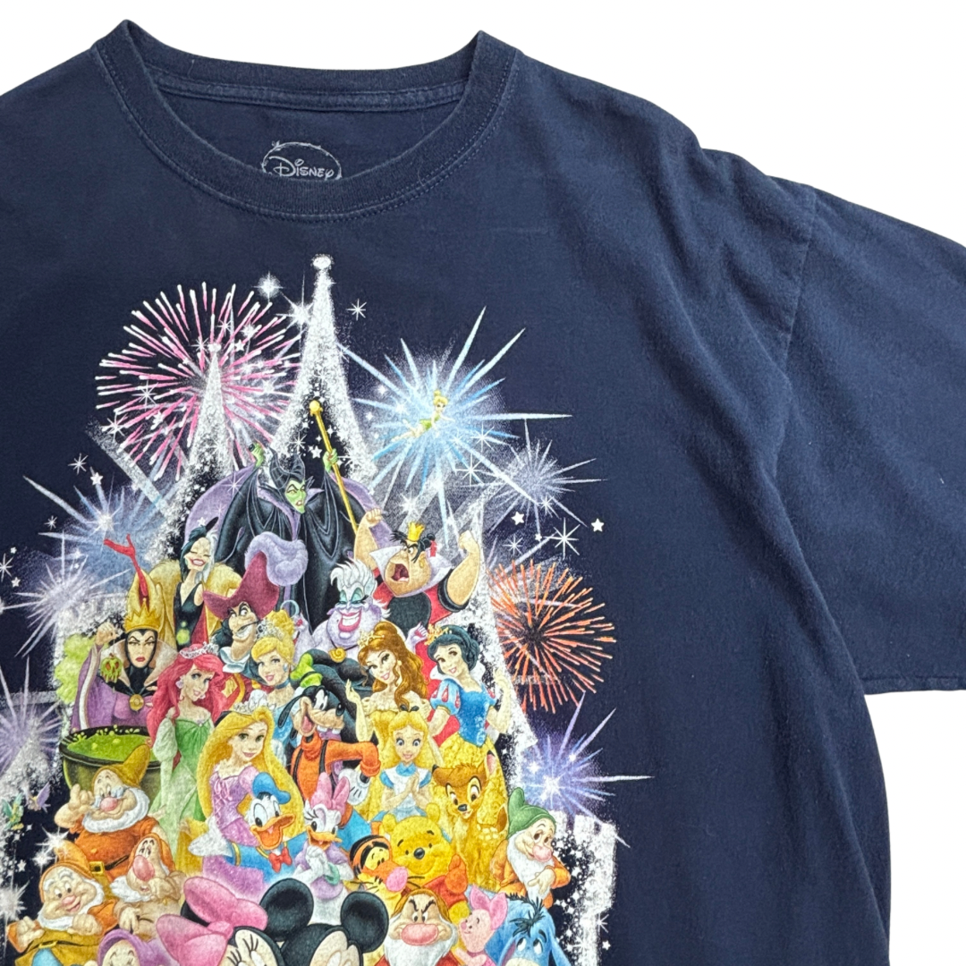 【Disney（ディズニー）キャラクターTシャツ】オールスター キャッスル プリントTシャツ ネイビー/7-34