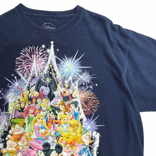 【Disney（ディズニー）キャラクターTシャツ】オールスター キャッスル プリントTシャツ ネイビー/7-34