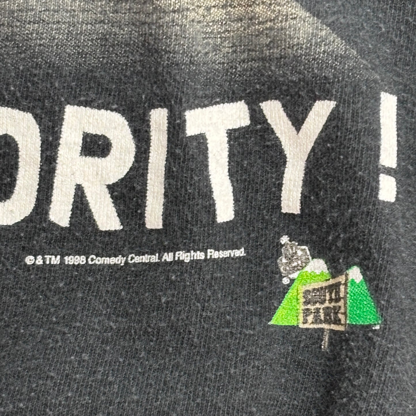 South Park CARTMAN “RESPECT MY AUTHORITY!” 1998 Comedy Central コピーライト Tシャツ XL ブラック フェード ヴィンテージ/4-5