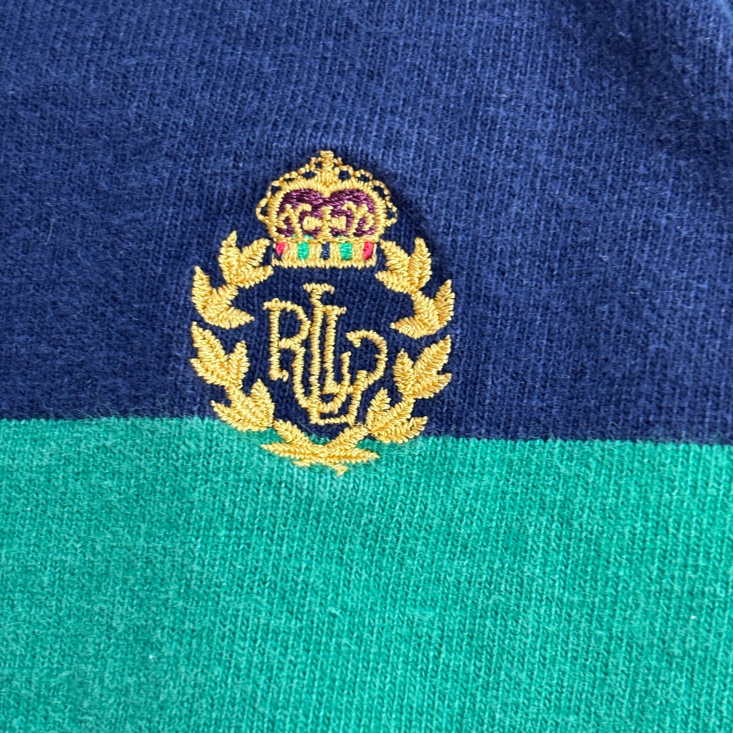 LAUREN RALPH LAUREN ラガーシャツ XL ボーダー 長袖 ラルフローレン グリーン ネイビー 刺繍ロゴ コットン4/48