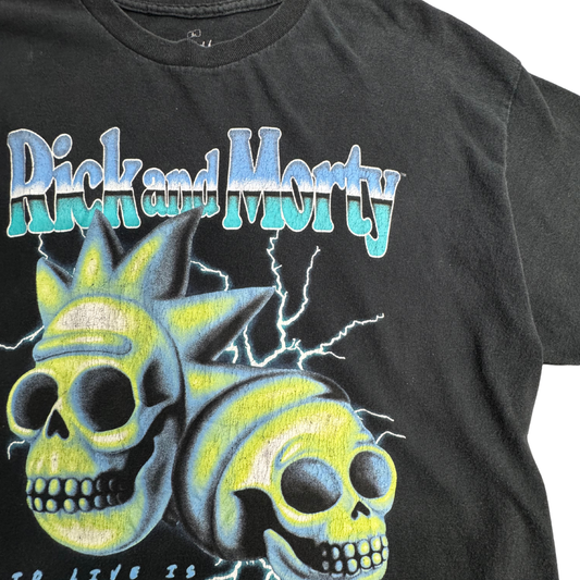 【Rick and Morty スカル プリントTシャツ】リック＆モーティ Adult Swim ブラック L 2023年 バンドT風 古着/8-69