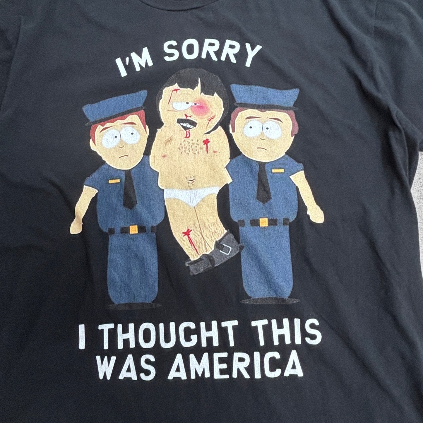 【South Park “I’m Sorry I Thought This Was America” Tシャツ】サウスパーク ランディ ブラック GILDAN アニメT 古着/6-4