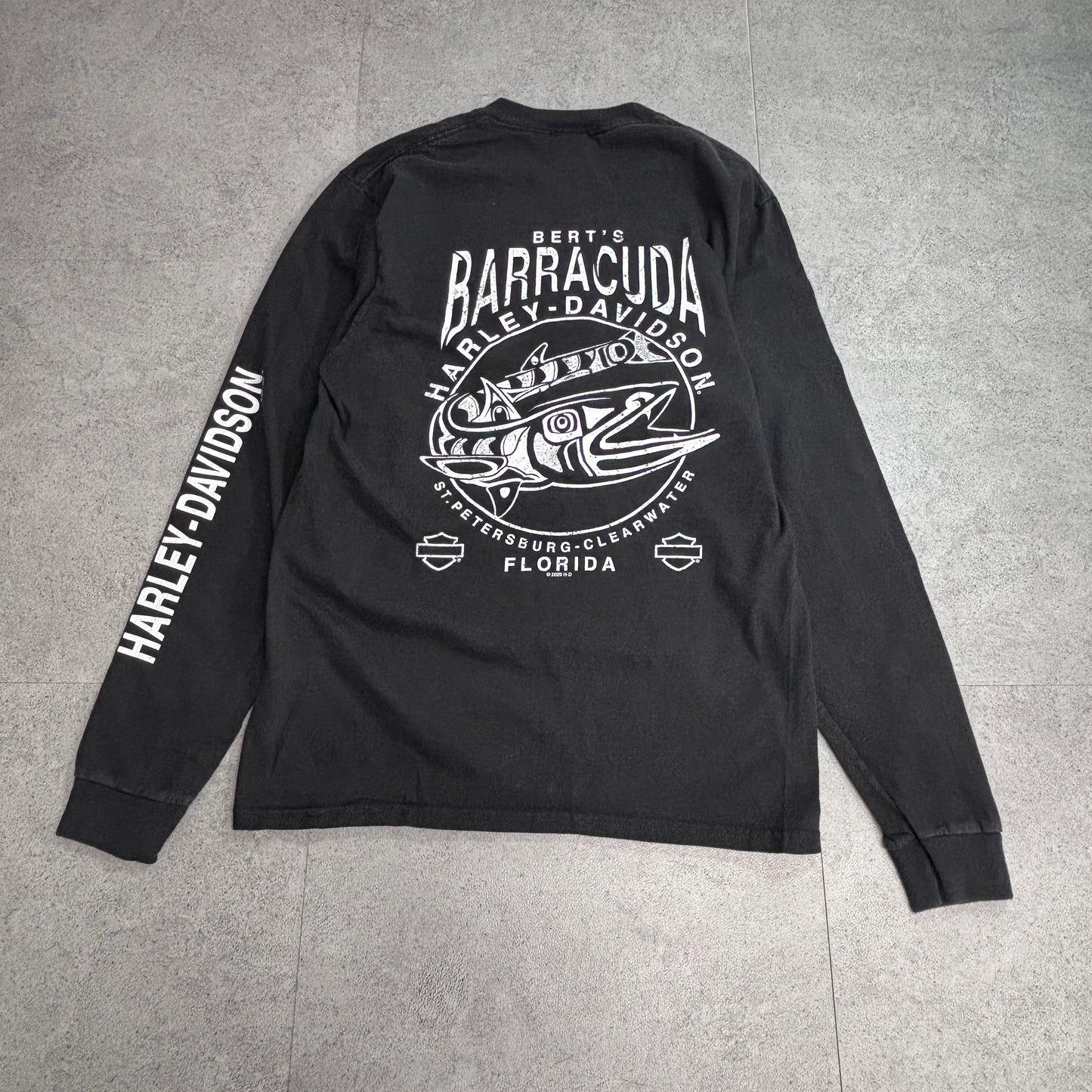 【HARLEY-DAVIDSON サンタクロース バイク クリスマス ロングスリーブTシャツ】2021年 M ブラック 両面プリント 袖プリント/8-44