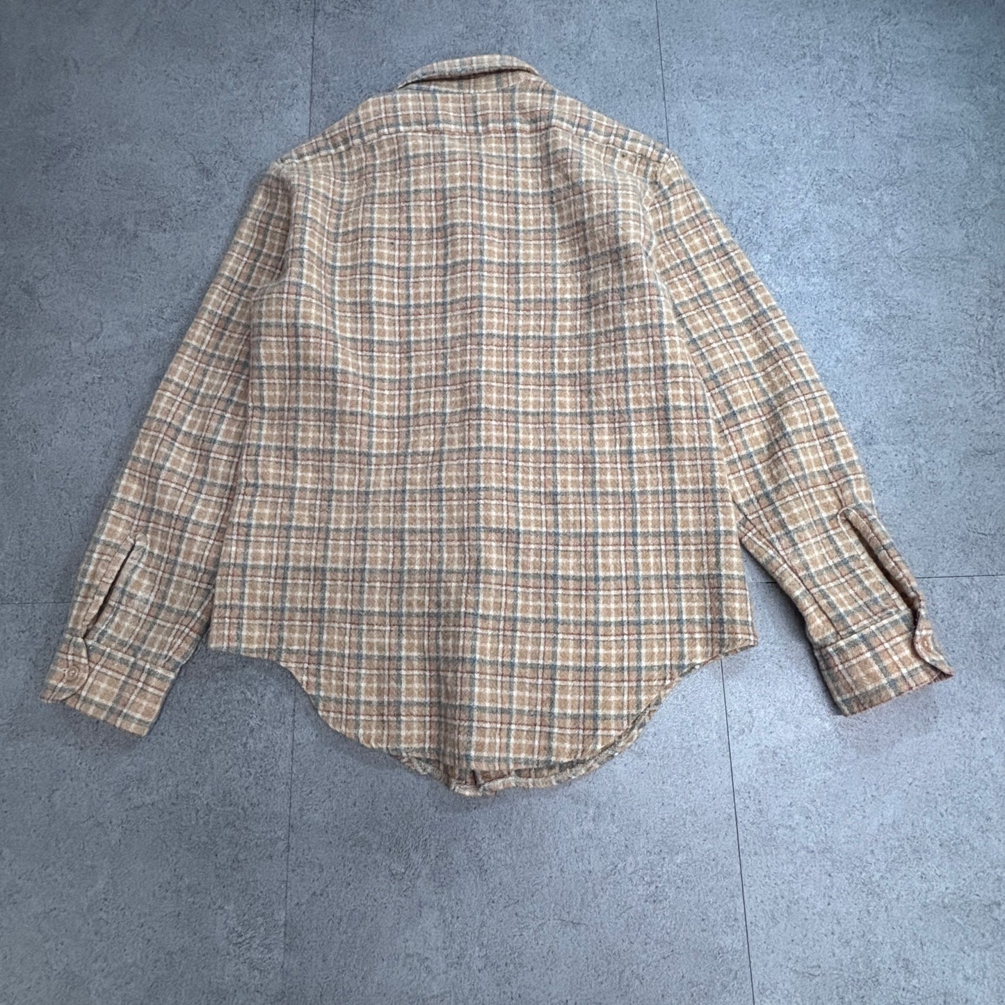 【70s 〜80s FRUIT OF THE LOOM ウールチェックシャツ】ポーランド製 75% WOOL ベージュ L 古着/8-70