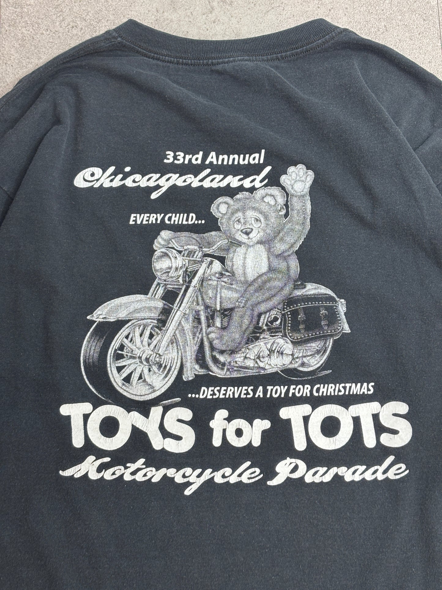 2010年 TOYS for TOTS シカゴランド ロンT ブラック L相当 フェード ボロタグ 企業イベント 長袖Tシャツ/4-14