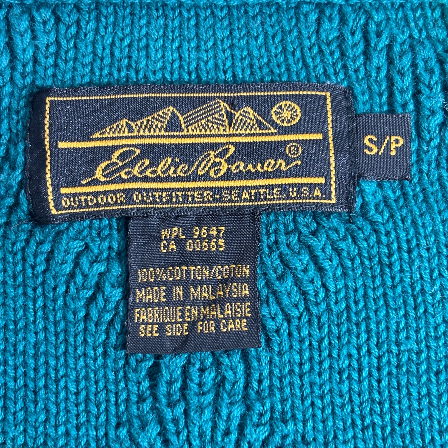 Eddie Bauer 80s〜90s コットンニットカーディガン / ターコイズブルー / ダイヤ柄 / Sサイズ1-13