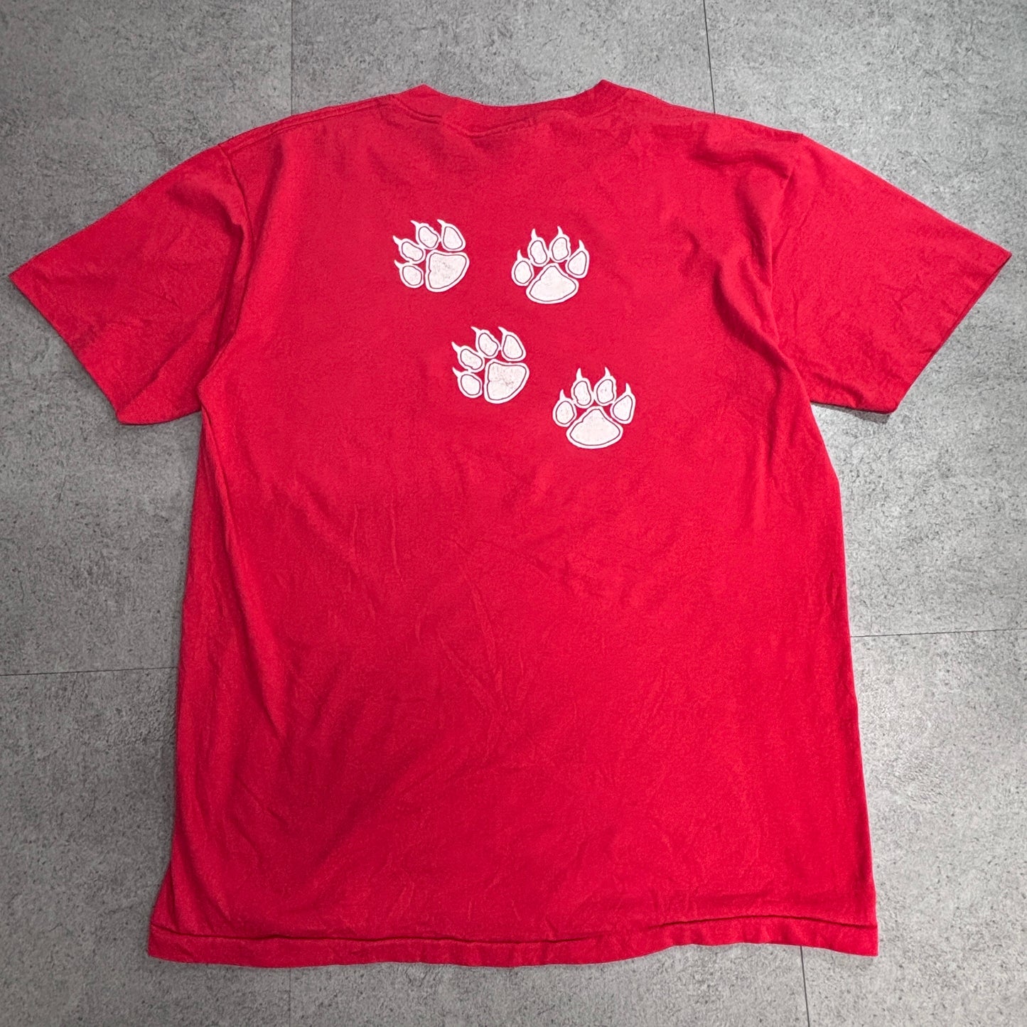 【ONEITA POWER 50/50】STANFORD SABERS アニマルキャラクター プリントTシャツ USA製 レッド/7-38