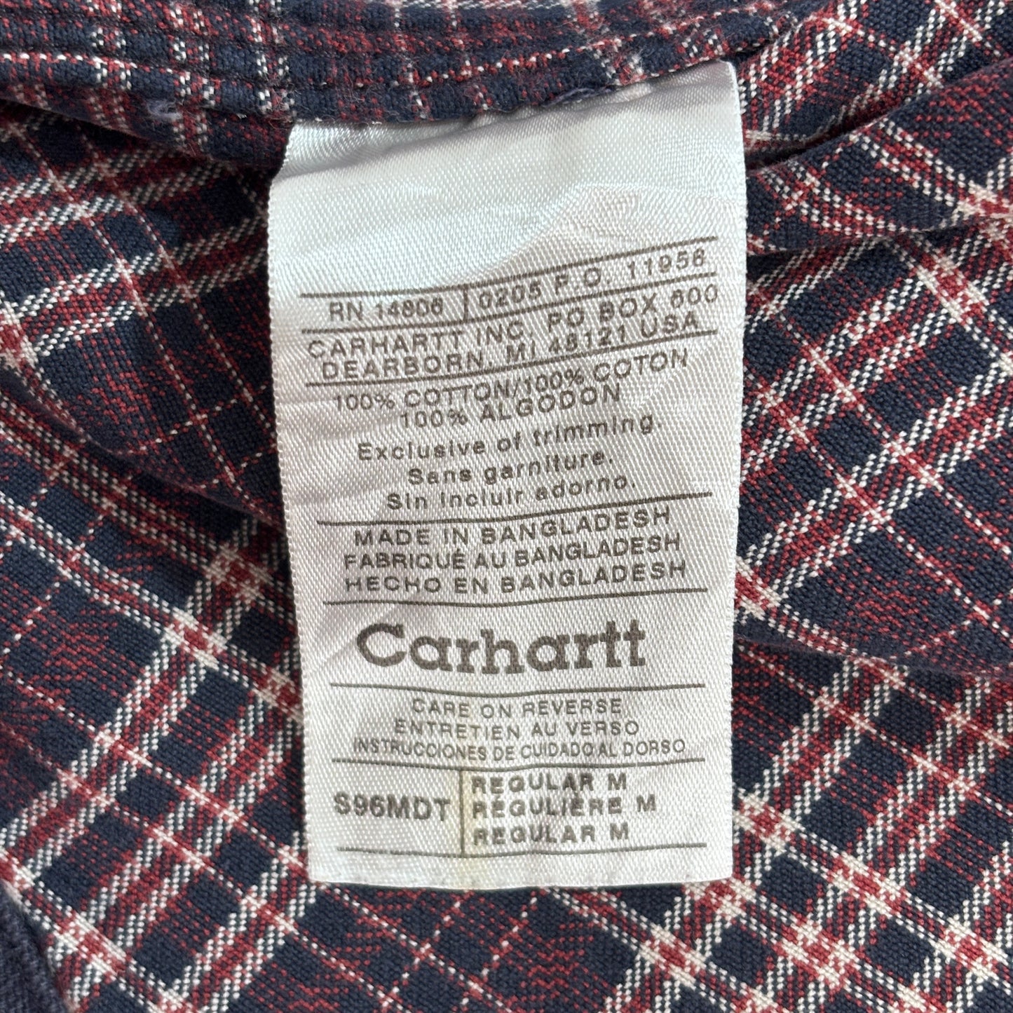 【Carhartt チェック裏地 ダック ワークシャツジャケット】ブラック系 M スナップボタン フェード 古着/8-37