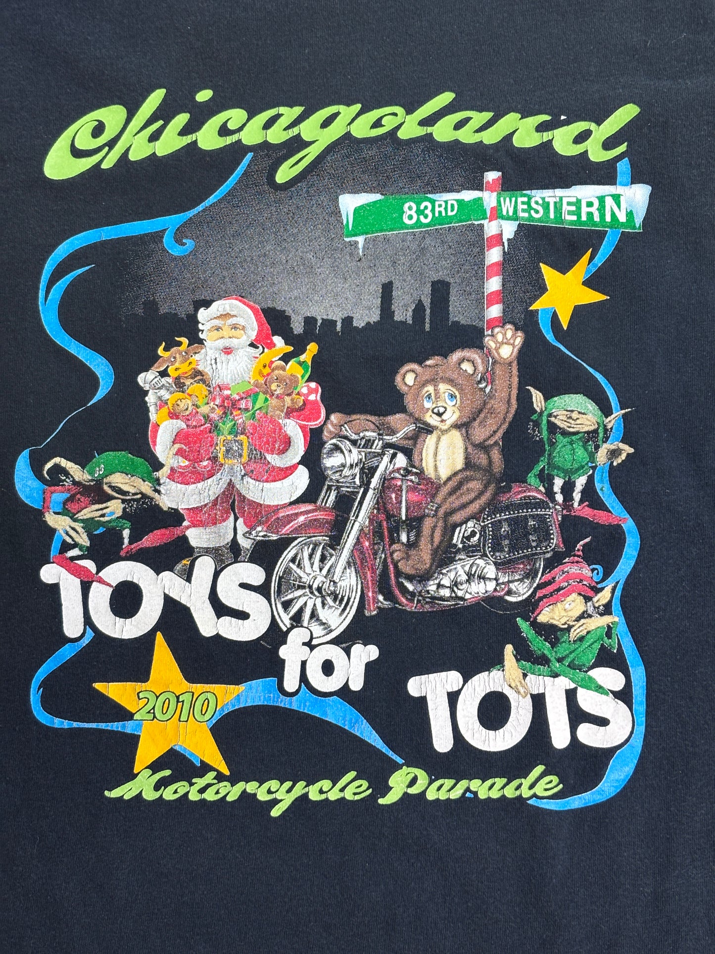 2010年 TOYS for TOTS シカゴランド ロンT ブラック L相当 フェード ボロタグ 企業イベント 長袖Tシャツ/4-14