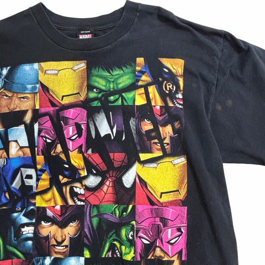 【MARVEL アベンジャーズ オールスター コミックアート プリントTシャツ】ブラック/7-26