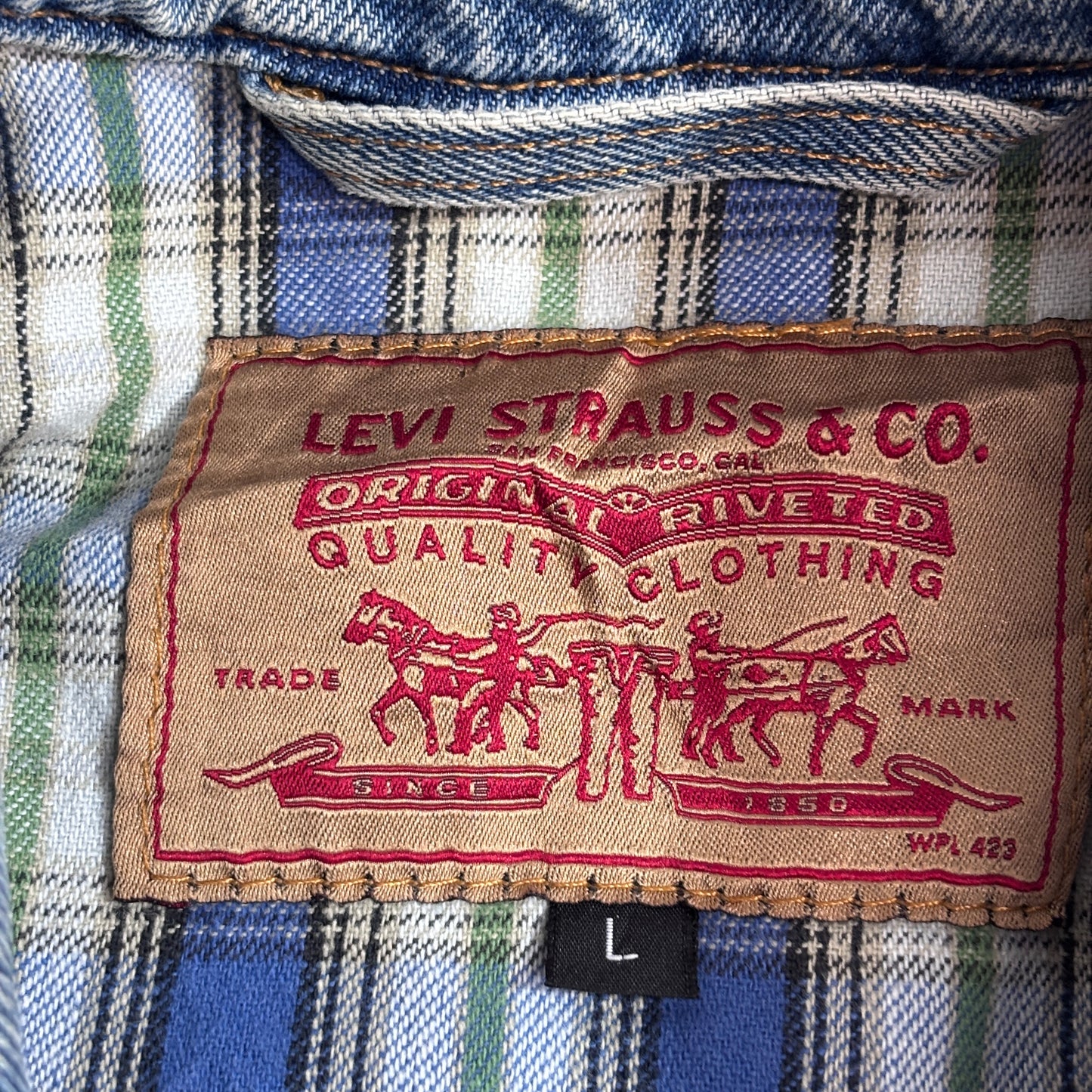 Levi’s USA製 チェックライナー 中綿デニムジャケット LARGE ブルーデニム ブランケットライナー/4-1