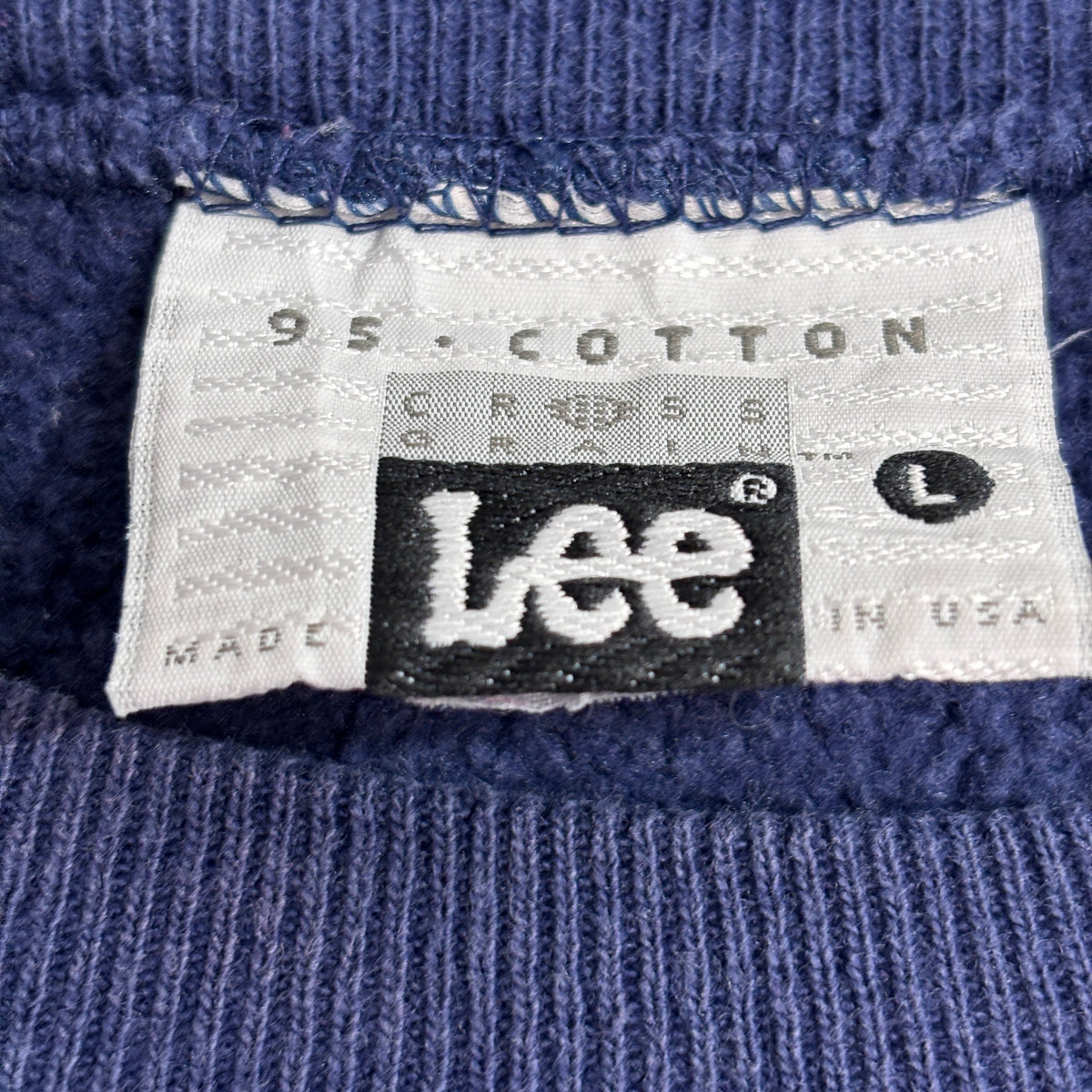 【Lee 95 COTTON ΣN チェックワッペン スウェット】USA製 L ネイビー 古着/9-9
