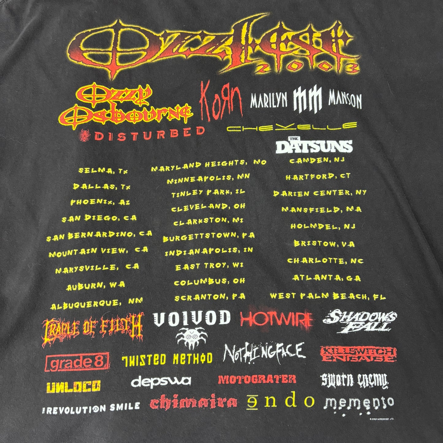 【Ozzy Osbourne Ozzfest 2003 Tシャツ】オジーオズボーン バンドT フェスT Tennessee River ブラック 古着/6-6