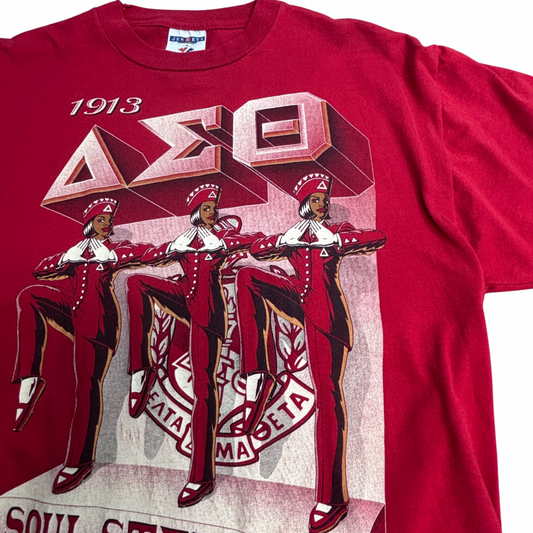 【USA製 JERZEES】Delta Sigma Theta “SOUL STEPPIN’” プリントTシャツ 1990年代 レッド/7-39