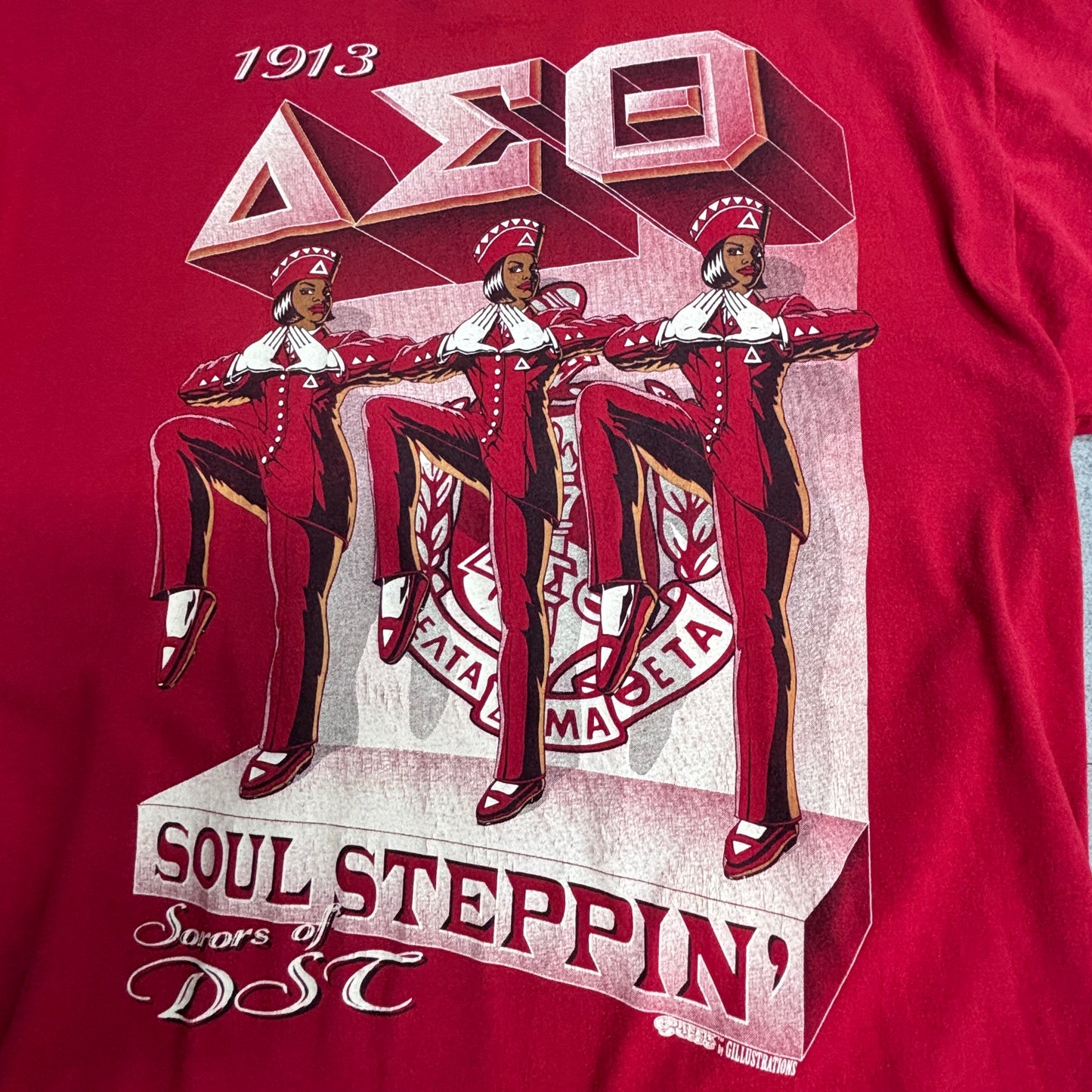 【USA製 JERZEES】Delta Sigma Theta “SOUL STEPPIN’” プリントTシャツ 1990年代 レッド/7-39