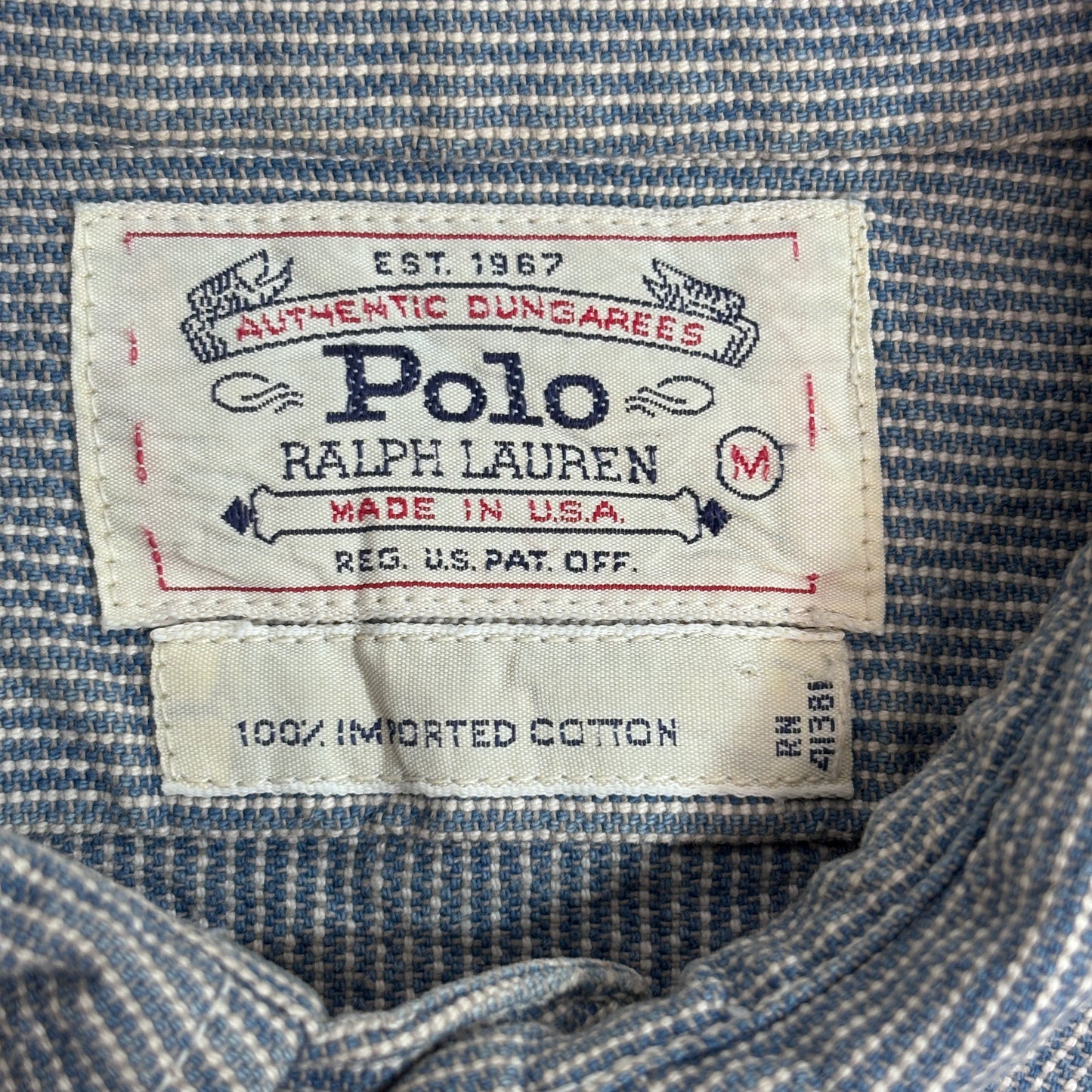 【Polo Ralph Lauren ヒッコリーストライプ ワークシャツ】ポロ ラルフローレン USA製 100%コットン 長袖シャツ 古着/8-8