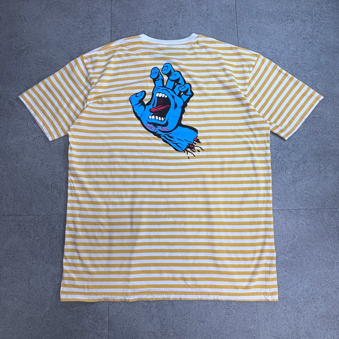 【SANTA CRUZ Screaming Hand ボーダーTシャツ XL イエロー×ホワイト】7-105