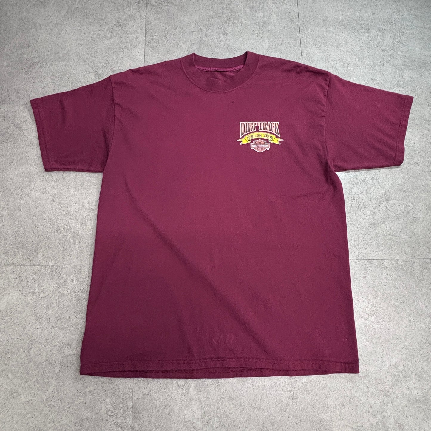 【Harley-Davidson Dirt Track Edition 2000 プリントTシャツ】ハーレーダビッドソン モーターサイクル バーガンディ 古着/8-3