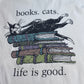 【Edward Gorey books cats life is good プリントTシャツ】エドワード・ゴーリー 猫 本 Fruit of the Loom HEAVY cotton 古着/8-50