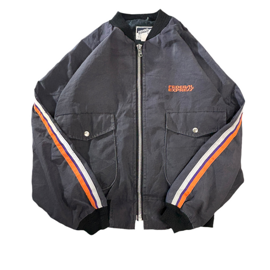 90s USA製 Federal Express(FedEx) Stan Hermanデザイン R&R Uniforms YKK/USAジップ 反射テープ ワークボンバージャケット L REG