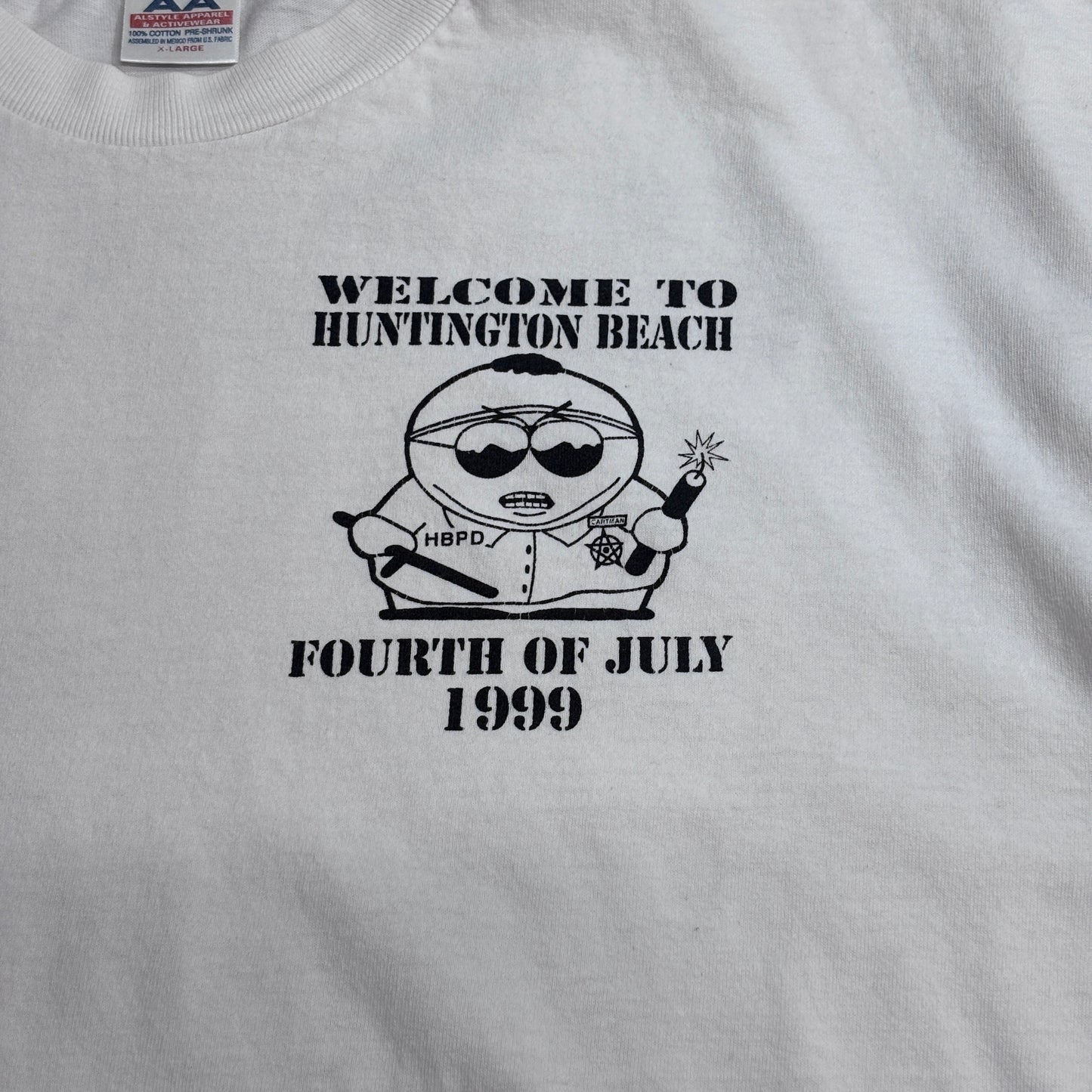 【1999 SOUTH PARK（サウスパーク） “Welcome to Huntington Beach” Tシャツ】USAイベントT XLサイズ ホワイト 古着/7-104